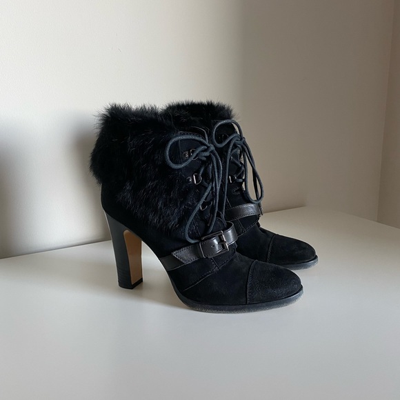 Aquatalia Grandly Suede-Rabbit Fur Lace-Up Boot Black - Picture 5 of 16